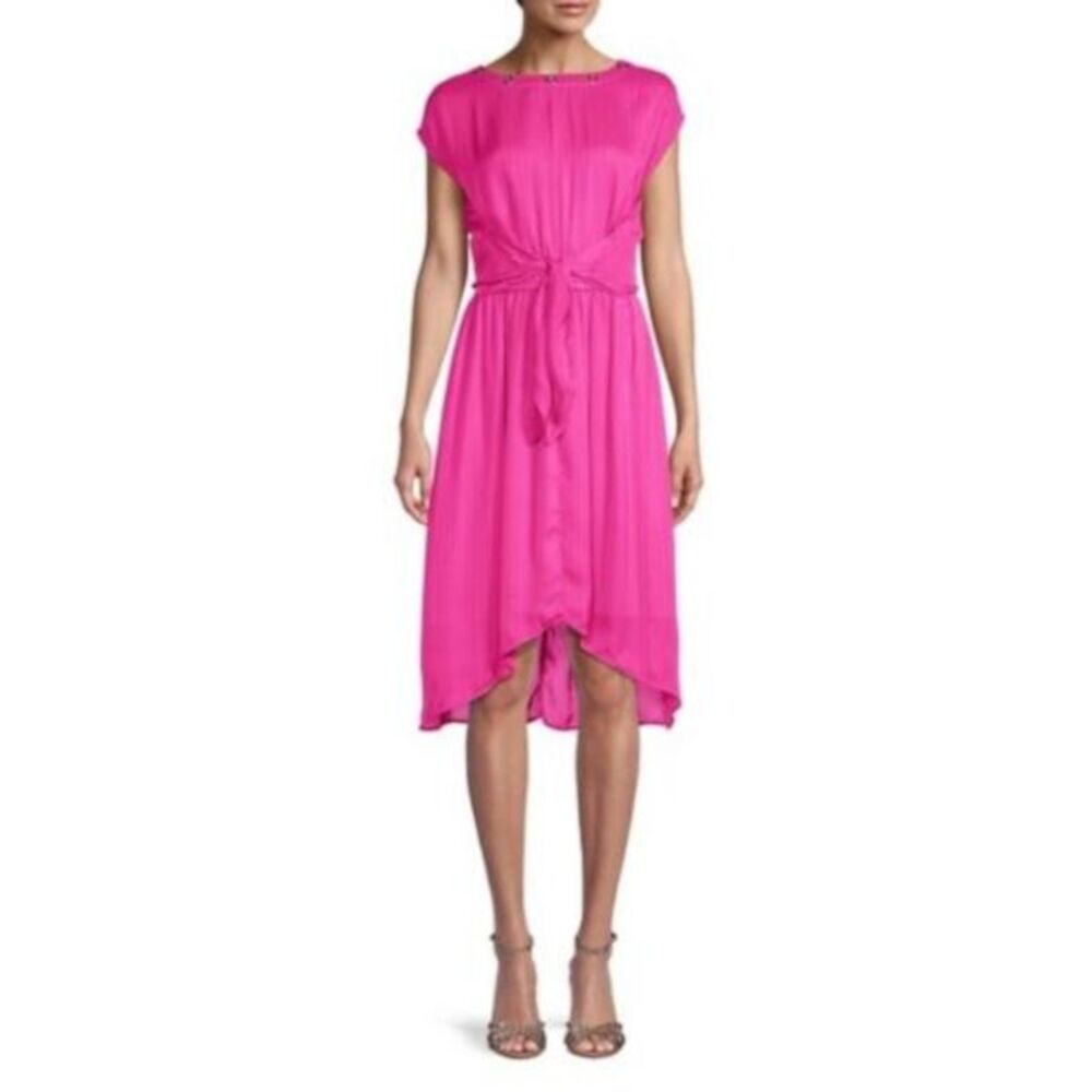 MICHAEL MICHAEL KORS Womens Pink Tie Closure Grommets Cap Sleeve Dress S